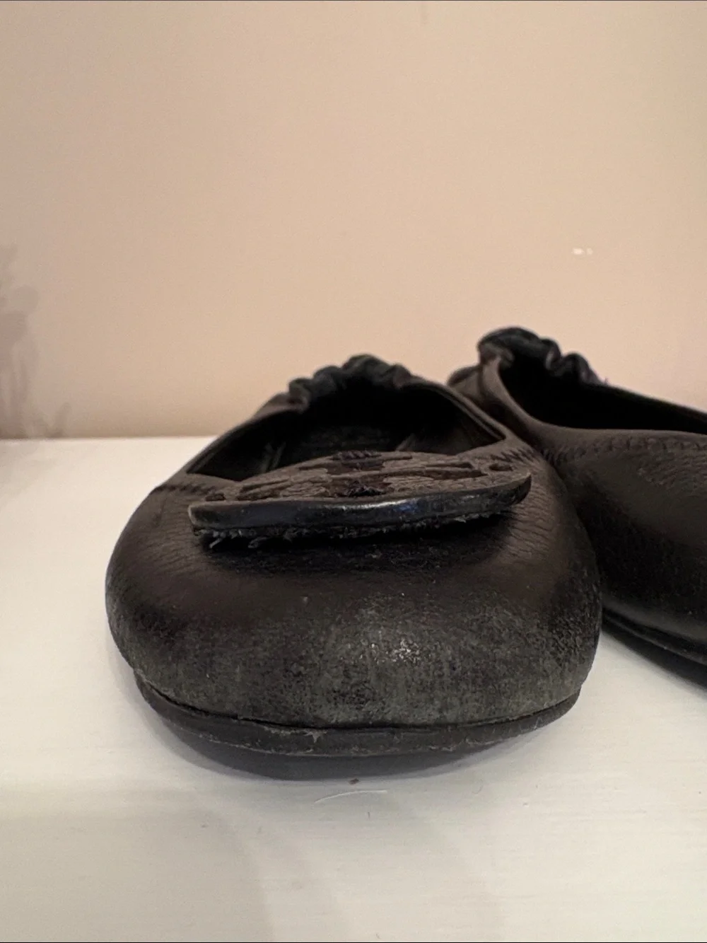 Tory Burch Black Leather Logo Ballet Flats